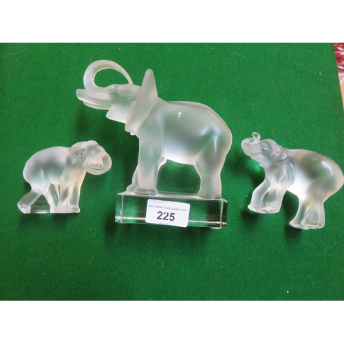 225 - Three Lalique Elephant Glass Figures