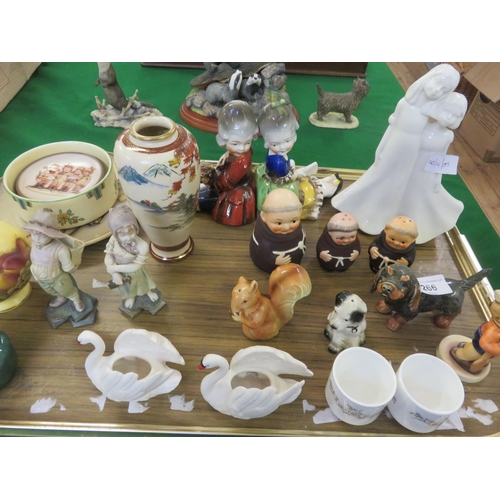 266 - Tray with assorted figures and ceramics