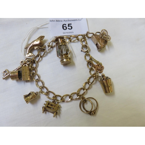 65 - 9ct. Gold Charm Bracelet 28.2g