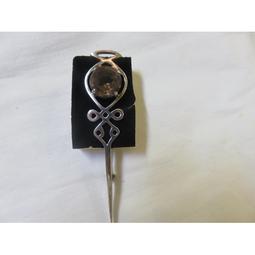 67 - Vintage Silver Celtic design Kilt Pin with brilliant cut smokey quartz stone set accent by Malcolm G... 