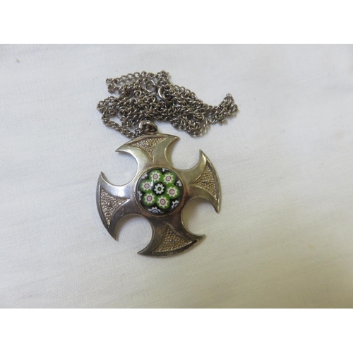 72 - Vintage Caithness Jewellery Sterling Silver Celtic Cross Pendant with millefiori glass stone accent,... 