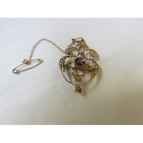 89 - Antique Gold Pearl Pink Stone Pendant