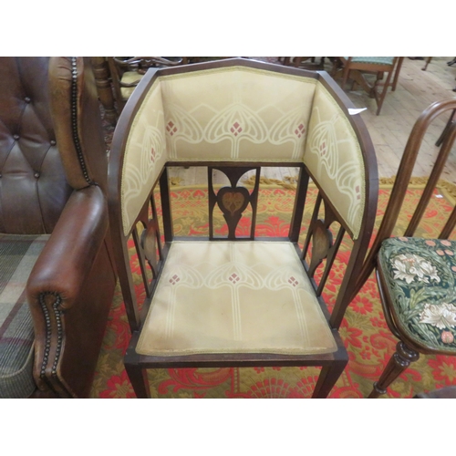 420 - Arts & Crafts Inlaid Wing Back Chair