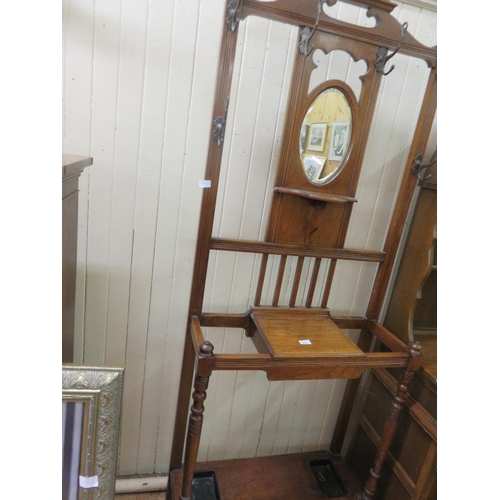 465 - Oak Mirror Back Hall Stand