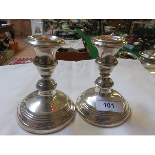 101 - Pair of Birmingham Hallmarked Dwarf Silver Candlesticks