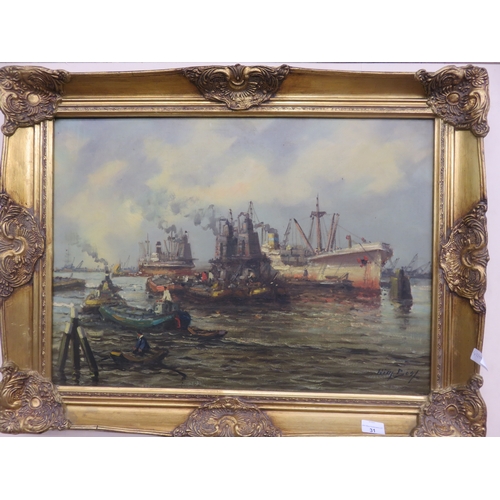 31 - Framed Oil Painting - Dutch Shipping Scene - Wim Bos