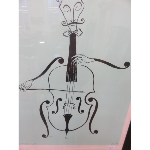 4 - Framed Artists Proof - Cello  Player - Intialed KM