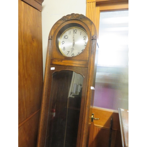 483 - Oak Long Cased Dome Top Clock