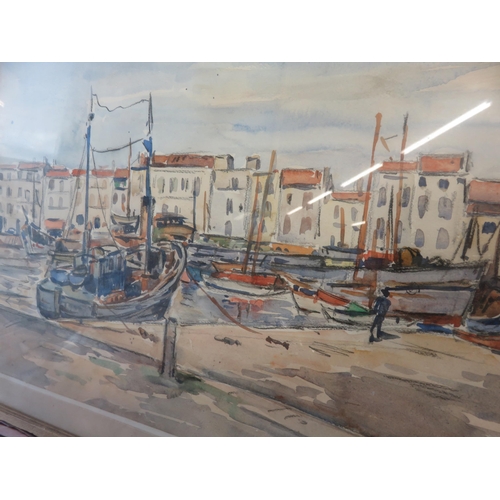 53 - Framed Watercolour - La Rochelle 1960 - Signed