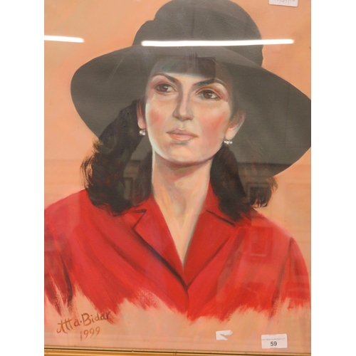 59 - Portrait of Lady With Black Hat - signed Atta Bidar 1999