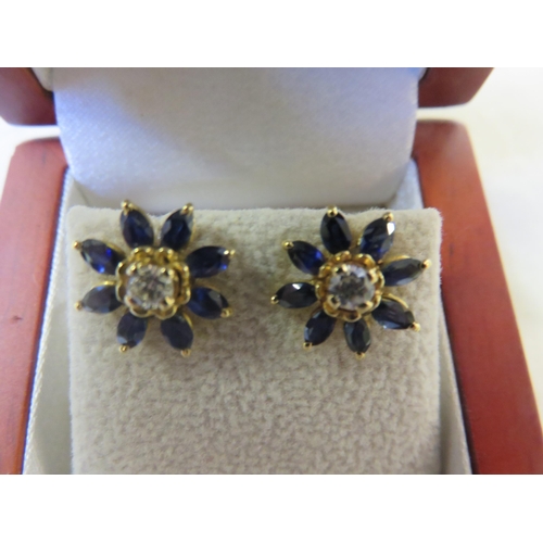 65 - Cased 18ct Gold Sapphire and Diamond Cluster Earrings