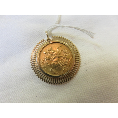 86 - 9ct Gold Medallion with 1909 Sovereign Inset - Total Weight 10.2 gms