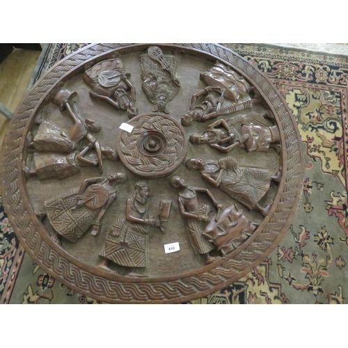 410 - Heavily Carved Circular African Tribal Table - Wooden