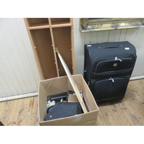 454 - Suitcase, Shelf, C.D. Unit and Box with Electricals, etc