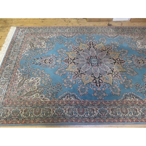 471 - Blue Fringed Rug with Middle Medallion - 104ins x 62ins