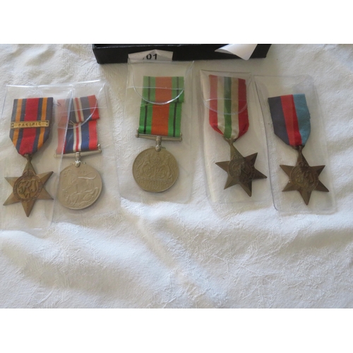 101 - Five WWII Campaign Medals including Burma Star with Pacific Clasp