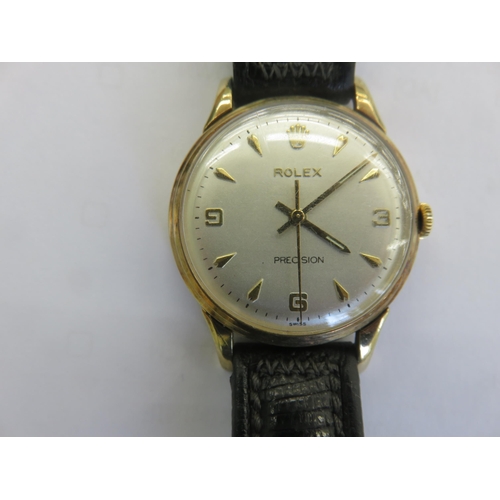 Gents Rolex Precision Wrist Watch, 9ct Solid Gold Case - Circa 1962, Cal 1215 movt, serial number 49562, Explorer Style Dial - In Working Order