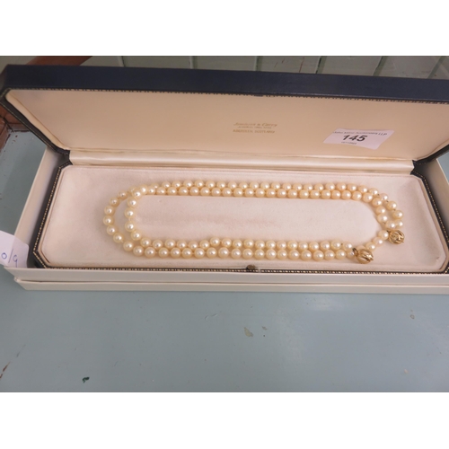Cultured String of Pearls with Yellow Gold Clasp, 33 inches long