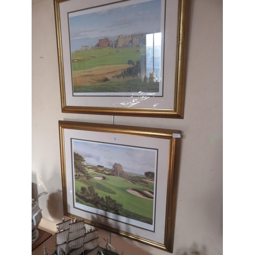 23 - Two Gilt Framed Limited Edition Golf Prints - St Andrews Old Course and Carnoustie Course