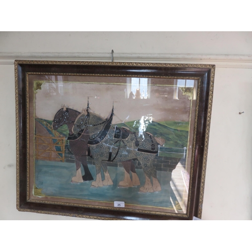 25 - Framed Watercolour - Brown and Grey Working Horses - signed William Robbie