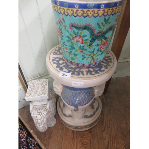 304 - Two Ceramic Stools in form of elephant and planter