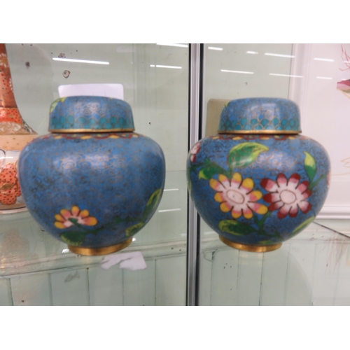 310 - Pair of small Cloisonne Lidded Pots