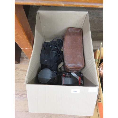 345 - Box with cameras and lenses