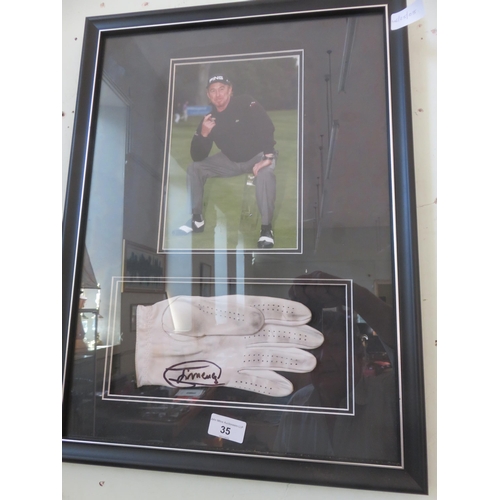 35 - Framed Photograph of A Golfer With Signed Glove, Jimenez