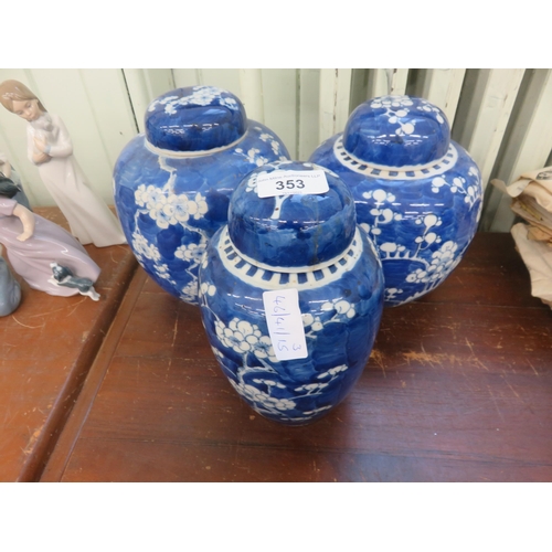 353 - Three Oriental Blue and White Ginger Jars