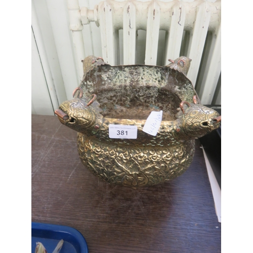 381 - Oriental Brass Hanging Planter