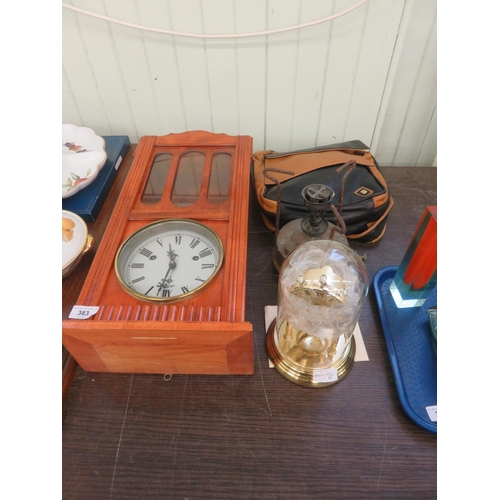 383 - Wooden Cased Wall Clock and Carriage clock, Bag and Primus Stove