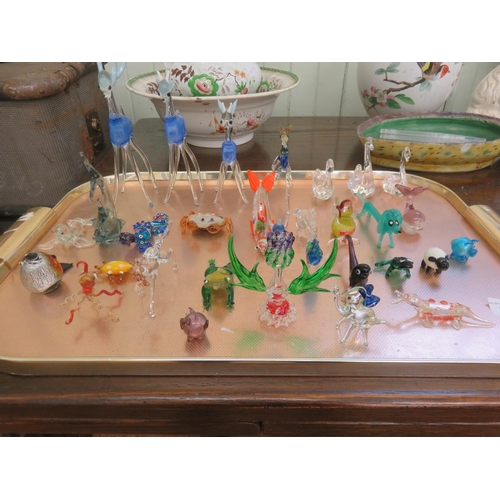 397 - Tray of Coloured Glass Animals and Curios