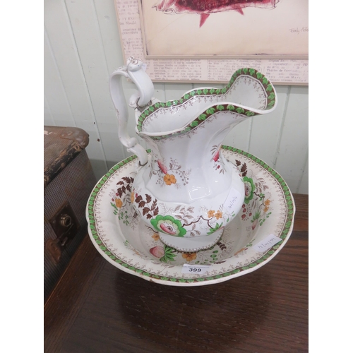 399 - Late Victorian Ewer and Basin, floral design