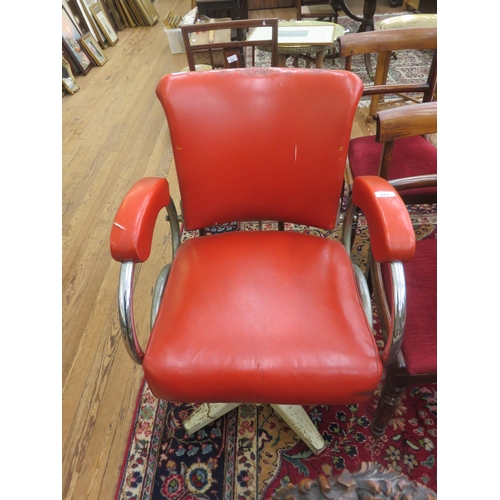 412 - Vintage Red Leather Barbers Chair