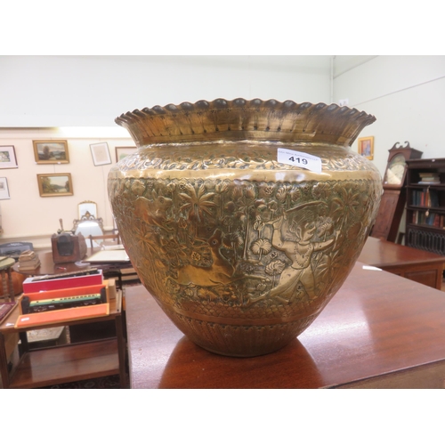 419 - Large Brass Eastern Planter with animals and figures