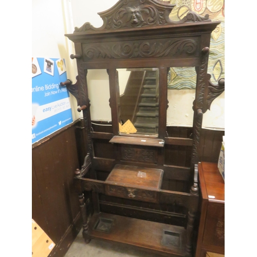 492 - Oak Mirror Back Hallstand