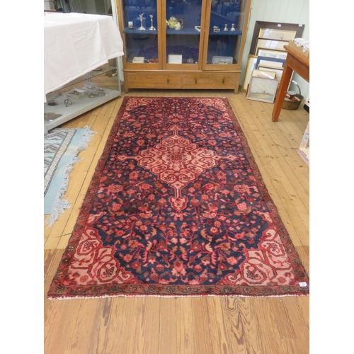 508 - Fringed Rug - Red and Blue Ground, Centre Medallion 272cm x 135cm