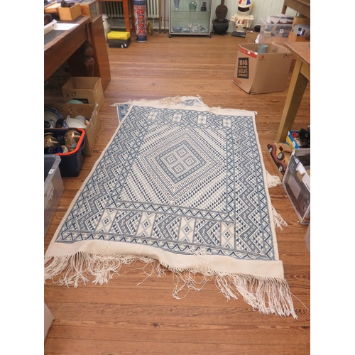 510 - Three Rugs - Fringed Blue on White 35