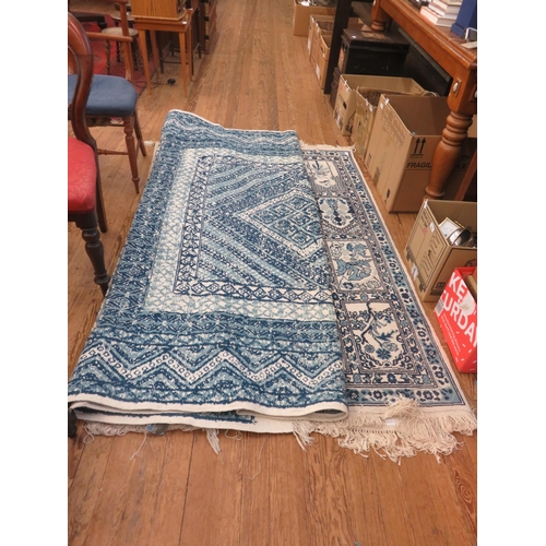 511 - Three Rugs - Fringed Blue on White Rug 80