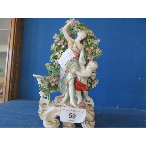 59 - 18th Century Derby Porcelain Candleholder of Venus Teasing Cupid. Floral Bocage - Lacks Candle Base.... 
