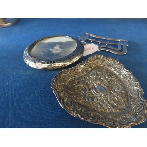 61 - Silver Pin Dish, Photo Frame and Belt Buckle