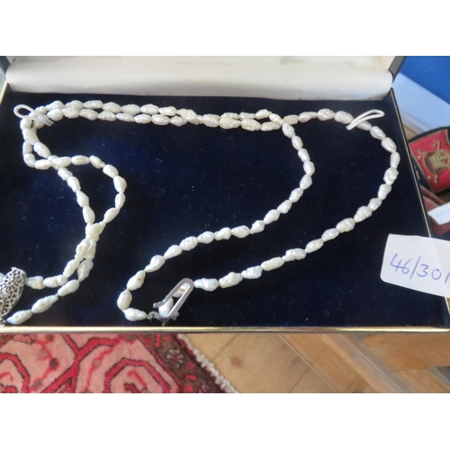 74 - Double Strand of Freshwater Pearls with Silver Clasp, 16 inches long in Jamieson and Carry Box