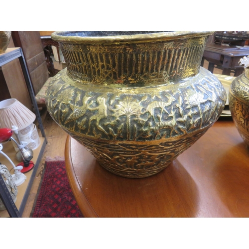 419 - Large Brass Eastern Planter with animals and figures