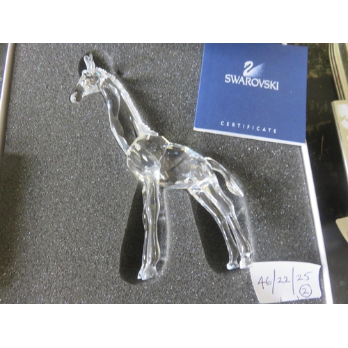 222 - Two Boxed Swarovski Silver Crystal Giraffe A7603 NR000002 and Crystal Memories Cactus