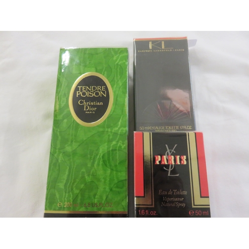 133 - Three Boxed (unopened) Perfumes KL, Tendre Poison by Christian Dior and YSL Paris