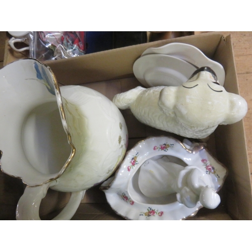 262 - Box Containing Jug, Plate, Wally Dog, etc