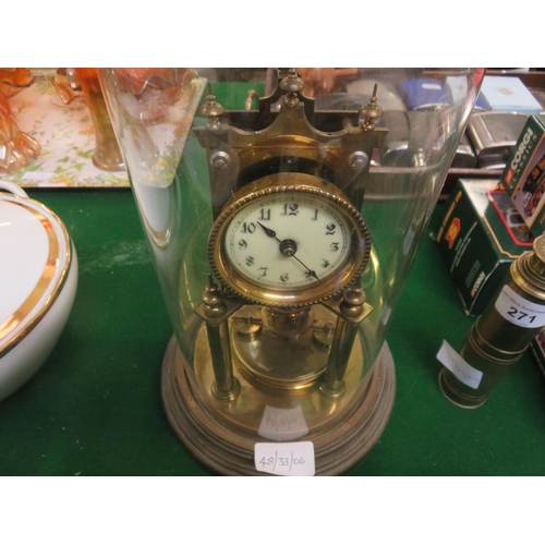 270 - Openwork Clock on Wooden Vase in Glass Dome