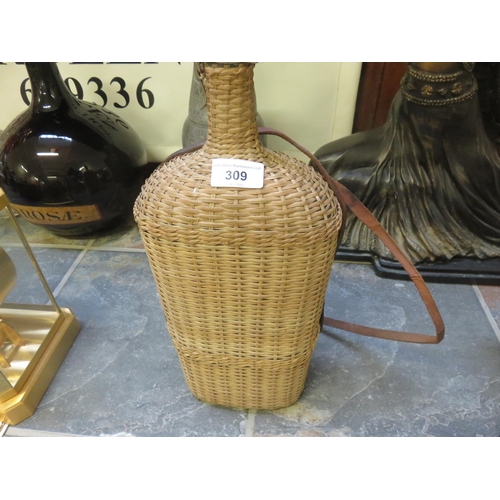 309 - Vintage Lourdes Wicker Wrapped Holy Water Bottle