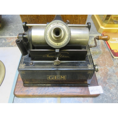 316 - Domed Wooden Cased Edison Gem Phonograph-Gem and a 78 Harry Lauder Record