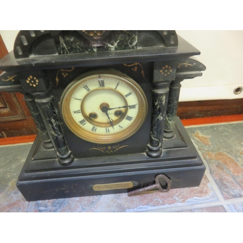 319 - Slate Mantel Clock with key